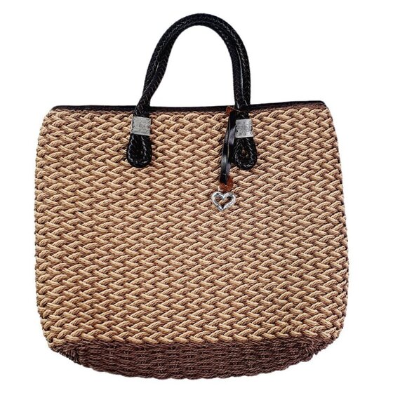 Brighton Tan Beige Natural Woven Straw Leather Trim Handbag Tote RITA - Picture 1 of 10